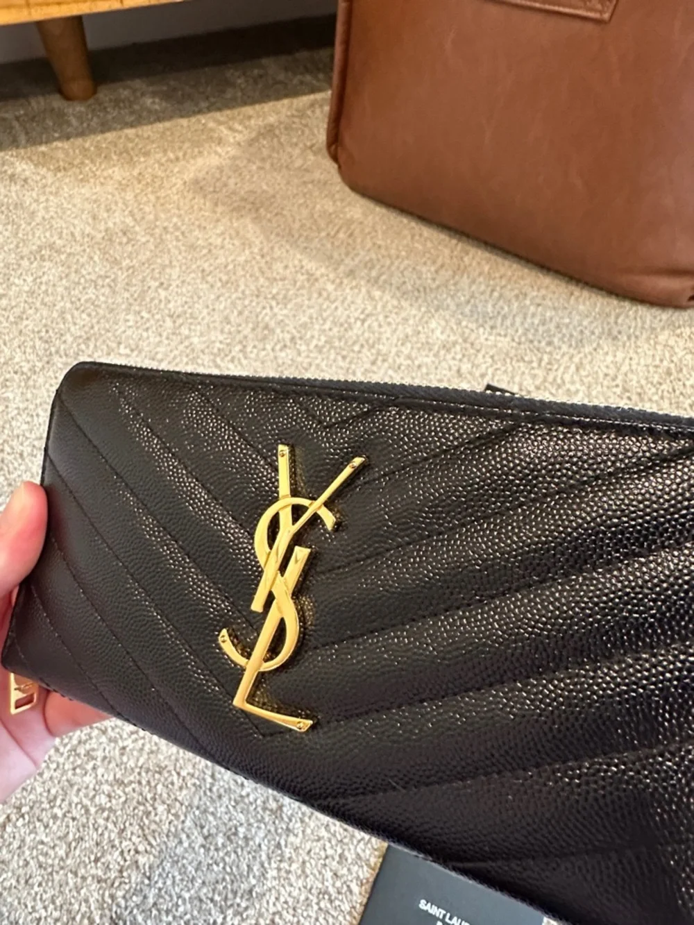 Saint Laurent Black Monogram Quilted Zip Wallet with Gold YSL - Picture 9 of 14